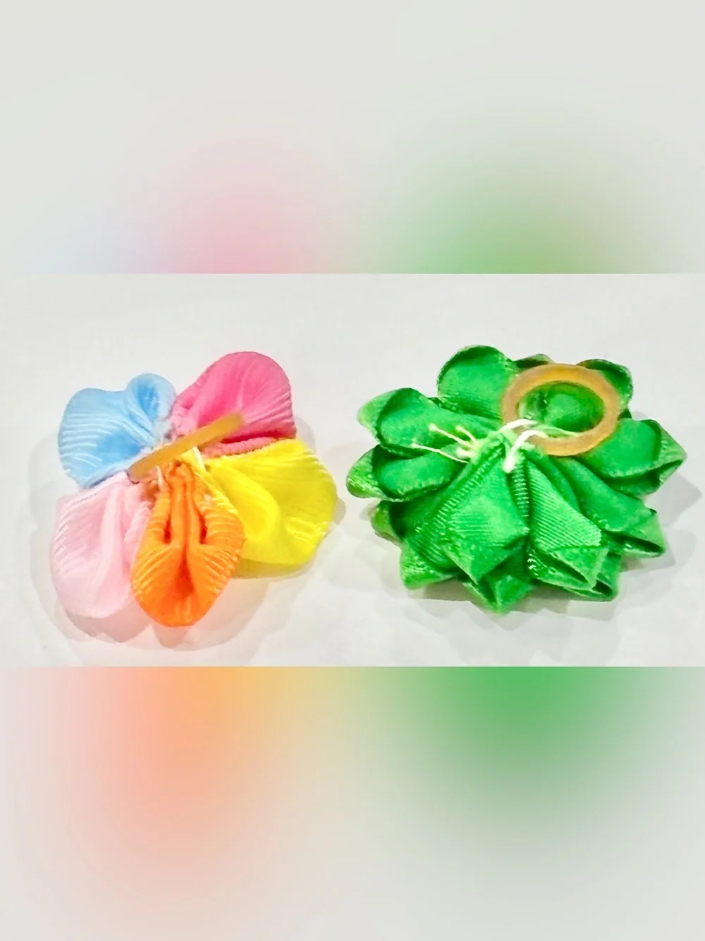Set of Two Handmade Satin Ribbon Flowers in Different Styles and Colors for Pets